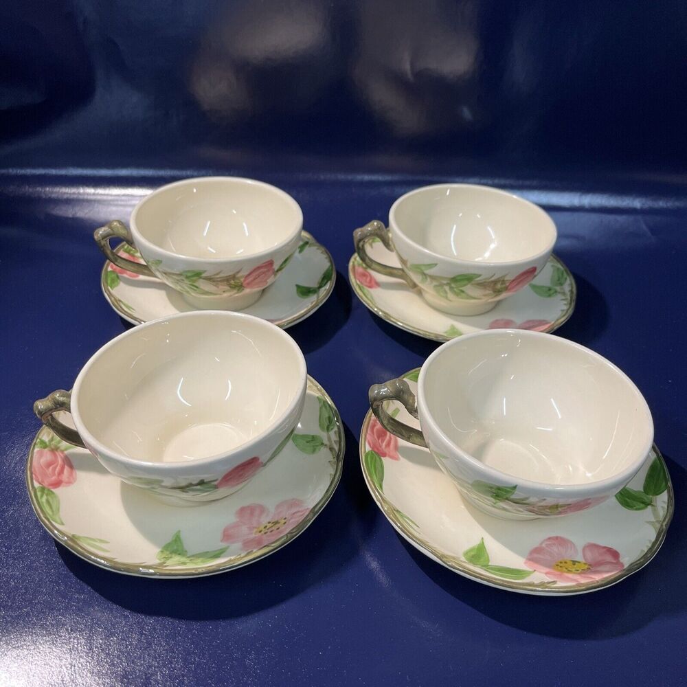 VTG Franciscan Desert Rose Tea Cups & Saucers Set Of 4 Hand Painted USA